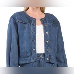 Young Fabulous & Broke Dayla Collarless Denim Jacket Size M EUC